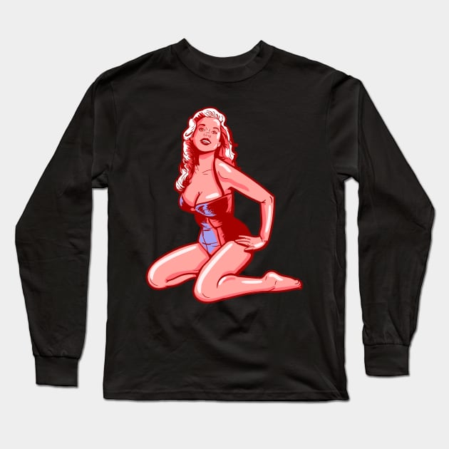 Pink Bombshell pin up girl Long Sleeve T-Shirt by silentrob668